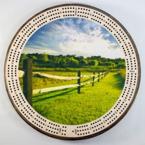 Split Rail Fence Rustic Cribbage Board | 3-Track, 120-Point Round Game with Pegs & Cards