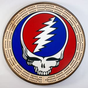 Grateful Dead Stealie Cribbage Board | 3-Track, 120-Point Round Game with Pegs & Cards