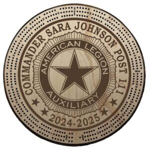 Auxiliary (ALA) | Engraved | C3: Commander Name, Post #, Dates Of Service | Cribbage Board